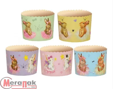 Форма бумажная 100мл ЗАЙЧИКИ d70xh60мм 1/5  - фото