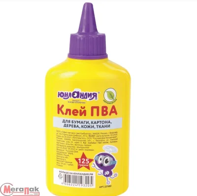 Клей ПВА  (бумага, картон, дерево), 125 г, 227382 (125) ЮНЛАНДИЯ Белый - фото