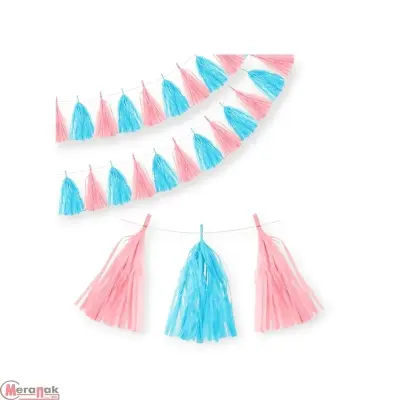 Гирлянда Тассел, Голубой/Розовый, 35*12 см, 10 листов.  - фото