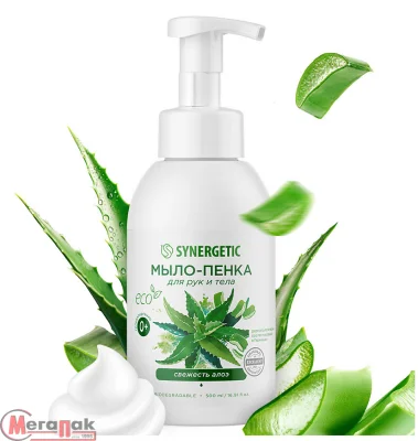 Мыло-пенка для рук и тела 0,5л, гипоаллергенное "Synergetic" Свежесть алоэ (6) 105010  - фото