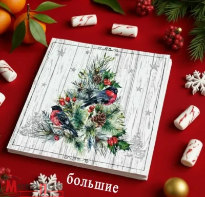 Салфетки бум. Bouquet 33*33, 3сл 20шт "Изящная ель" Белый - фото