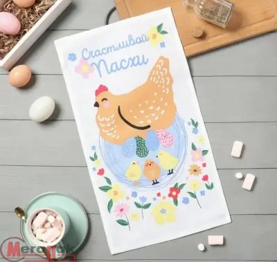 Полотенце кухонное "Счастливой пасхи" 28х46 см, 100% хлопок, 160г/м2, 10202604 Микс - фото