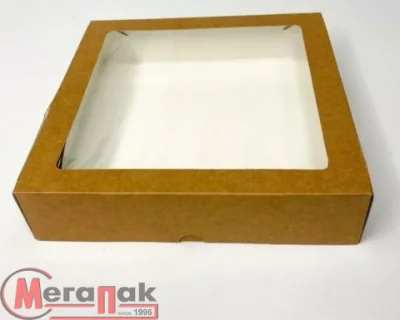 ТЦ10шт Коробка карт с окном 200*200*40мм ECO TABOX 1500 Коричневый - фото