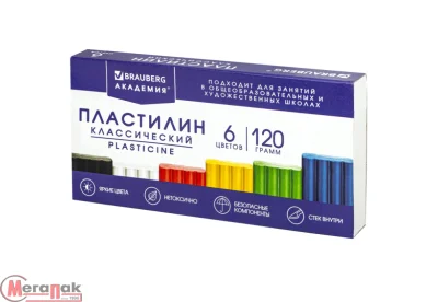 Пластилин классический BRAUBERG "АКАДЕМИЯ КЛАССИЧЕСКАЯ", 6 цв., 120 г, стек, ВЫСШЕЕ КАЧЕСТВО 106440 Разноцветный - фото