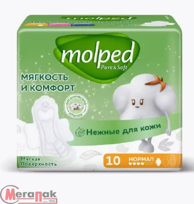 Прокладки Молпед Pure&Soft c крылышками нормал 10шт Белый - фото