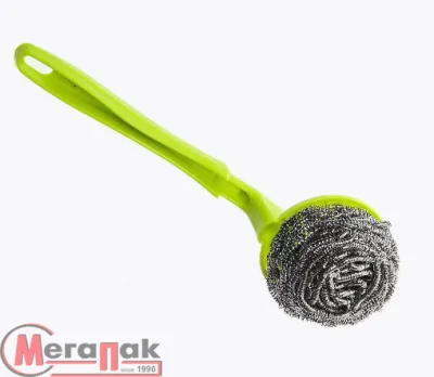 Мочалка металлическая (спираль) с держателем с длинной ручкой арт. 72514/74973/100/10 Микс - фото