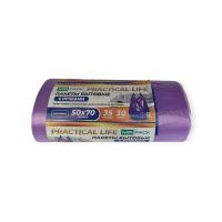 Мешки д/мусора ПНД PRACTICAL LIFE 35л фиол в рул с руч 30шт, 50*70см 12мкм Фиолетовый - фото