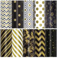 Бумага упаковочная мелованная "Golden pattern" 70x100см, 10 дизайнов ассорти, ЗОЛОТАЯ СКАЗКА, 591912 Микс - фото