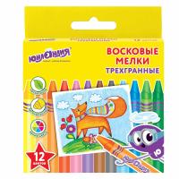 Восковые мелки трехгранные ЮНЛАНДИЯ "ЮНЛАЛДИК и МУДРЫЙ ЛИС", НАБОР 12 цветов, 227289  - фото