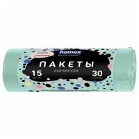 Мешки для мусора ПНД 30 л 9 мкм 48*55 см Homex Очень уютные арт. 0351 бирюзовые 15 шт/рул Бирюзовый - фото