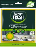 Салфетки супер-впитывающие для уборки (100% вискоза), 30*34см, 3шт Master FRESH, арт. C0006056, 7097,7878  - фото