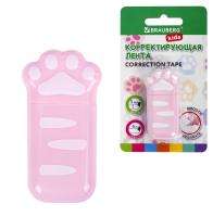 Корректирующая лента BRAUBERG KIDS "ЛАПКИ", 5 мм х 6 м, корпус розовый, блистер, 272497 (8) Белый - фото
