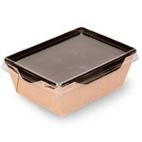 Контейнер бумажный OSQ OpSalad 400 Black Wood 145*96*45 мм с крышкой черный/крафт 50 шт/упак  - фото