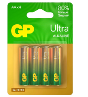 Элемент питания GP Ultra Alkaline G-Tech 15А AA - 4 шт. на блистере  - фото