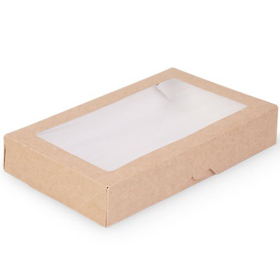 Контейнер бумажный с окном OSQ Tabox Pro 1000 930 мл 195*120*40 мм крафт/белый 25 шт/упак  - фото