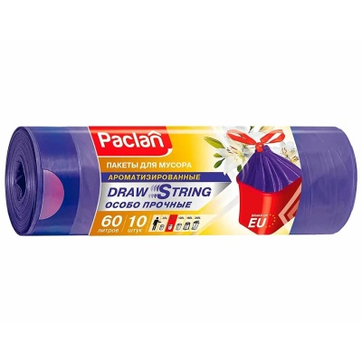 Мешки д/мусора 60л в рул. 10шт с завяз. фиол ПНД Paclan Aroma Фиолетовый - фото