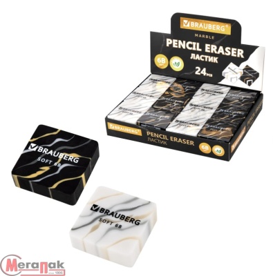 Ластик BRAUBERG "MARBLE", 34х34х11 мм, квадратный, экологичный ПВХ, микс, 272726 (48) Микс - фото