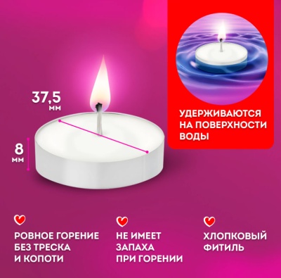 Свечи чайные Standard, до 3,5 часов горения, вес 9г, коробка 100шт, в гильзе, LAIMA, 609198 Белый - фото