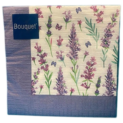 Салфетки бум.  Bouquet  33*33, 3сл 20л "Скатерть с лавандой" (12)  - фото
