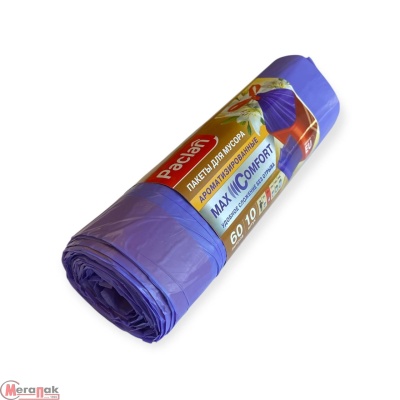 Мешки д/мусора 60л в рул. 10шт с завяз. фиол ПНД Paclan Aroma Фиолетовый - фото