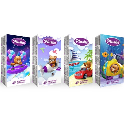 Платочки бумажные Plushe Deluxe Приключения арт. 18804 3 слоя белые 10 л/упак Белый - фото