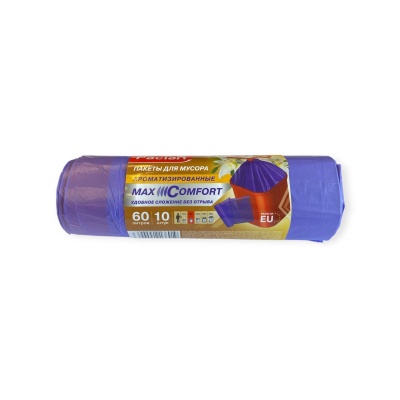 Мешки д/мусора 60л в рул. 10шт с завяз. фиол ПНД Paclan Aroma Фиолетовый - фото