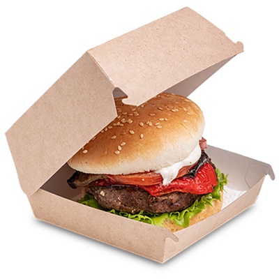 Контейнер бумажный для бургера OSQ Burger M 108*118*60 мм крафт/белый 50 шт/упак  - фото