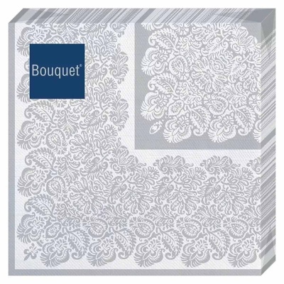 Салфетки бум.  Bouquet  33*33, 3сл 20шт "Серебряная скатерть" (12)  - фото