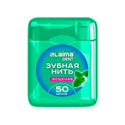 Зубная нить вощеная 50м, мягкая забота о деснах, ВКУС МЯТЫ, LAIMA DENT, 609413 Зеленый - фото