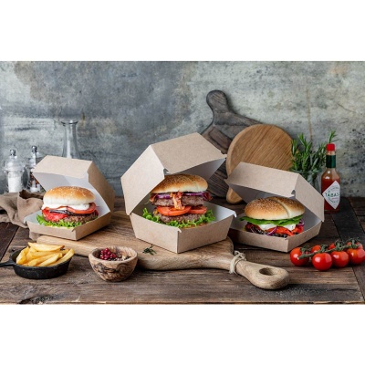Контейнер бумажный для бургера OSQ Burger M 108*118*60 мм крафт/белый 50 шт/упак  - фото