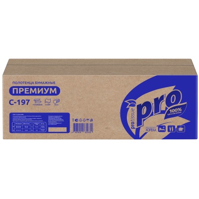 Полотенца бум. Protissue V слож. 2-сл, 22*21см, целлюлоза, сист Tork H3, арт. С197 Белый - фото