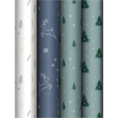 Упаковочная бумага глянцевая 70*100 см Christmas Pattern, 80г/м2, МИКС 1  - фото
