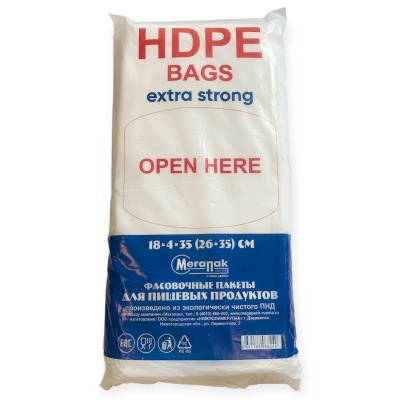 Пакет 18*8*35 (26*35) HDPE бирка Мегапак Прочные (10) Прозрачный - фото