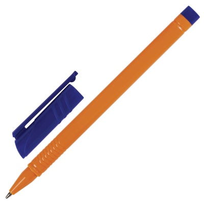Ручка шариковая BRAUBERG ORANGE, СИНЯЯ, трехгранная, корпус оранжевый, узел 1мм, линия 0,5мм, 142402  - фото