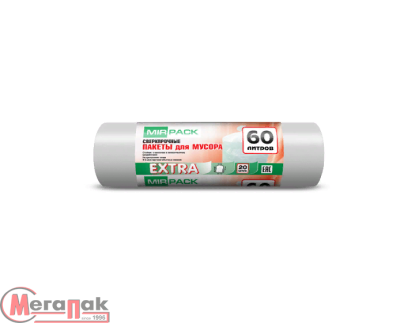 Мешки д/мусора ПНД MIRPACK "EXTRA" 60 л белые в рул. 20шт, 12 мкм (32), 6020852 Белый - фото