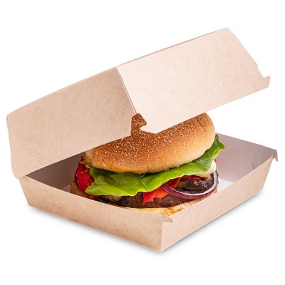 Контейнер бумажный для бургера OSQ Burger L 132*142*70 мм крафт/белый 1 шт. Коричневый - фото