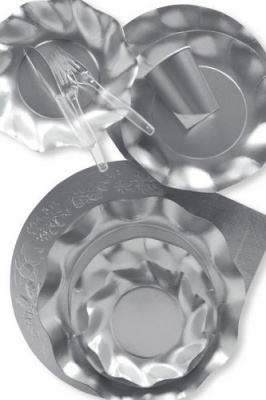 Тарелка бумажная Д=18,5 (1/10шт) BOWL SATIN SILVER 46MA Серебро - фото