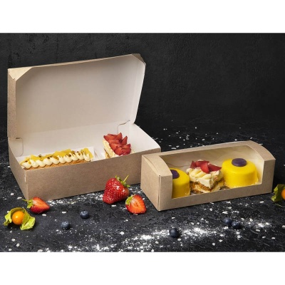 Коробка для десертов OSQ Cake 1900 1930 мл 230*140*60 мм крафт/белая 1 шт. Коричневый - фото