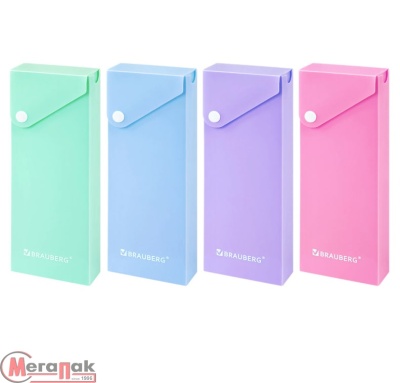 Пенал пластиковый BRAUBERG, 1 отделение, на кнопке, 20x7 см, микс, "Pastel", 273770 (16) Микс - фото