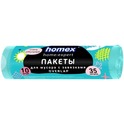 Пакеты д/мусора Очень Стильные  с завяз. OVERLAP 35 л бирюзовые 1/10, 0349 HOMEX (20) Розовый - фото