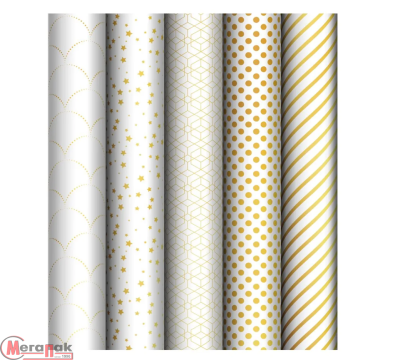 Бумага упаковочная глянцевая «Pattern on white», 70*100 см, 80г/м2, MESHU, ассорти, 5 дизайнов, 358120 Микс - фото