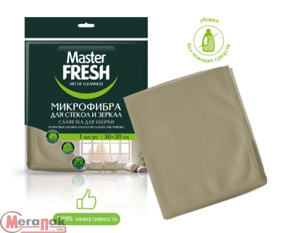 Салфетка д/стекол и зеркал микрофибра 30*30, 1 шт, ЛАТУНЬ Master FRESH, С0008408 (30) Серый - фото
