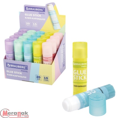 Клей-карандаш в пастельном корпусе BRAUBERG PASTEL, 15 г, PVP-основа, микс, 271249 (20) Микс - фото