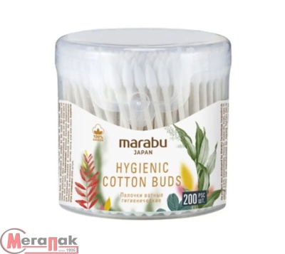 Ватные палочки Marabu Botanica 200 шт.,100% хлопок, пласт. банка, CB075 (48) Белый - фото