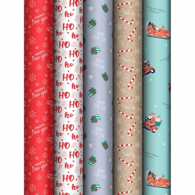 Упаковочная бумага глянцевая 70*100 см Christmas Pattern, 80г/м2, МИКС 1  - фото